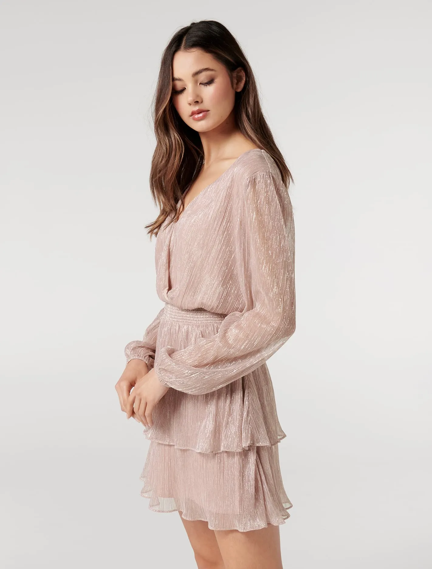 Katie Metallic Plisse Wrap Mini Dress