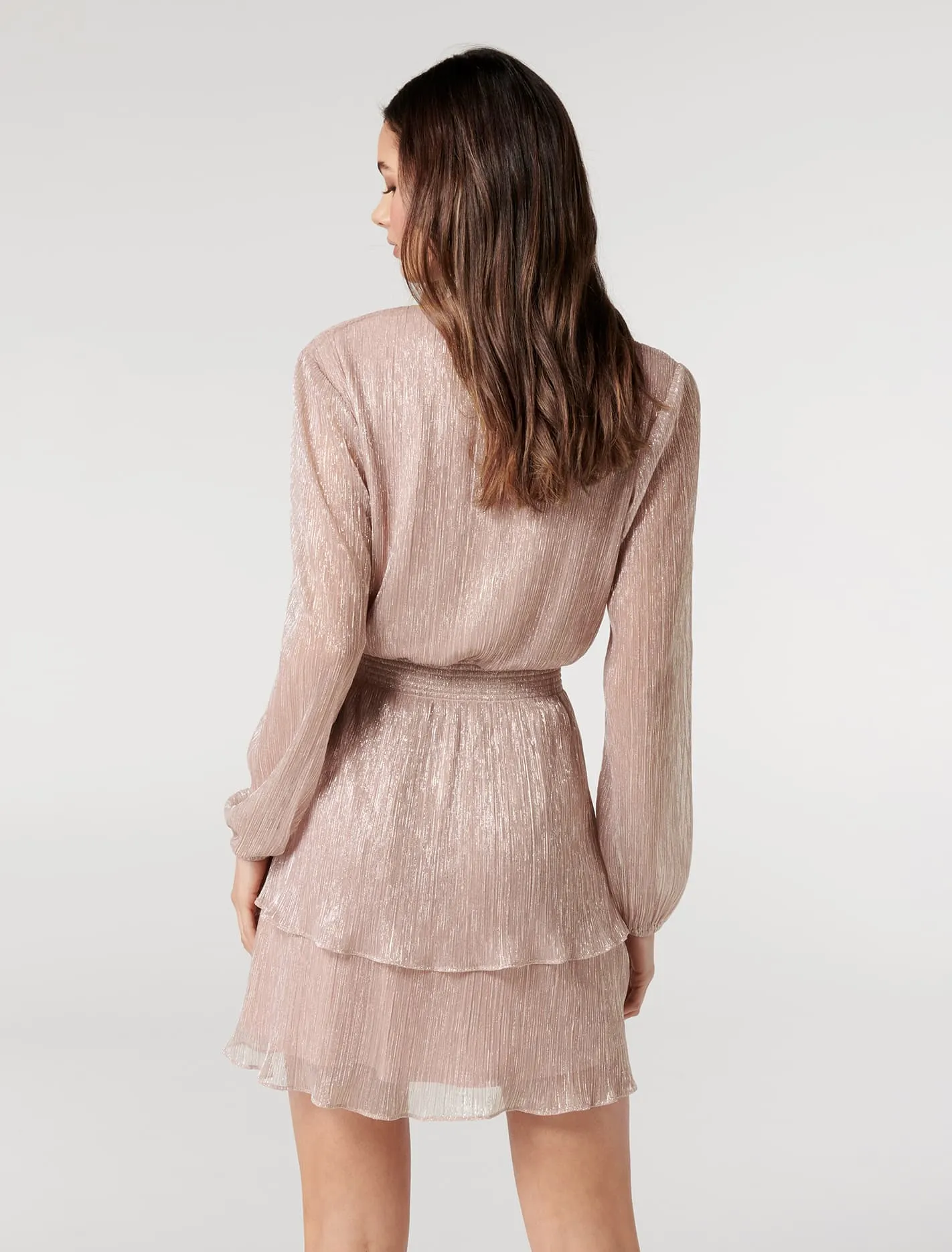 Katie Metallic Plisse Wrap Mini Dress
