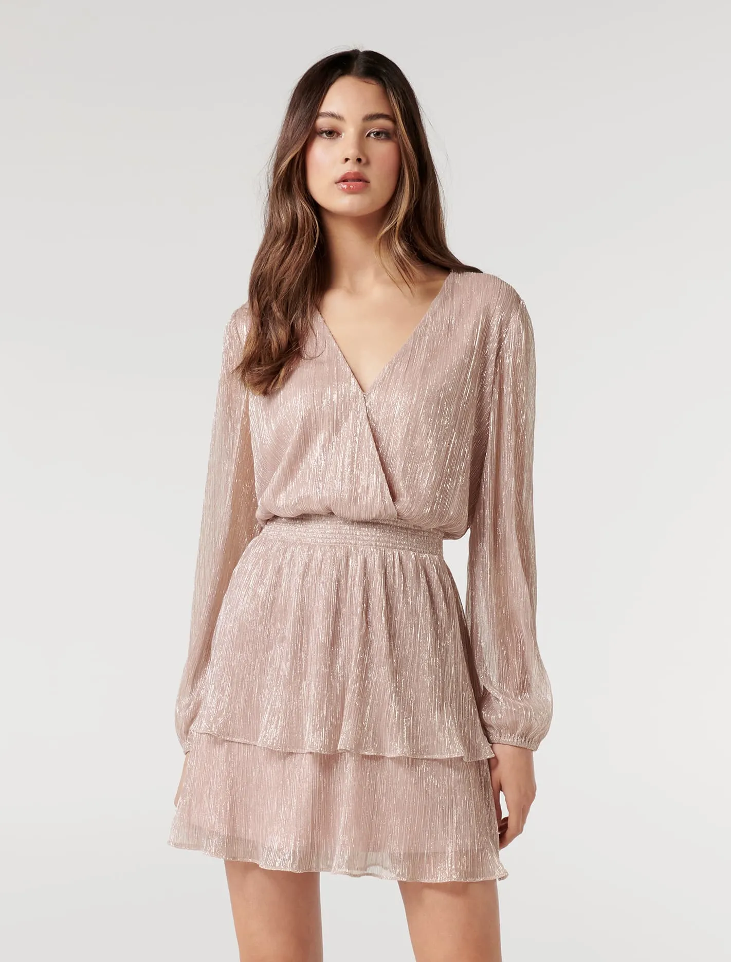 Katie Metallic Plisse Wrap Mini Dress