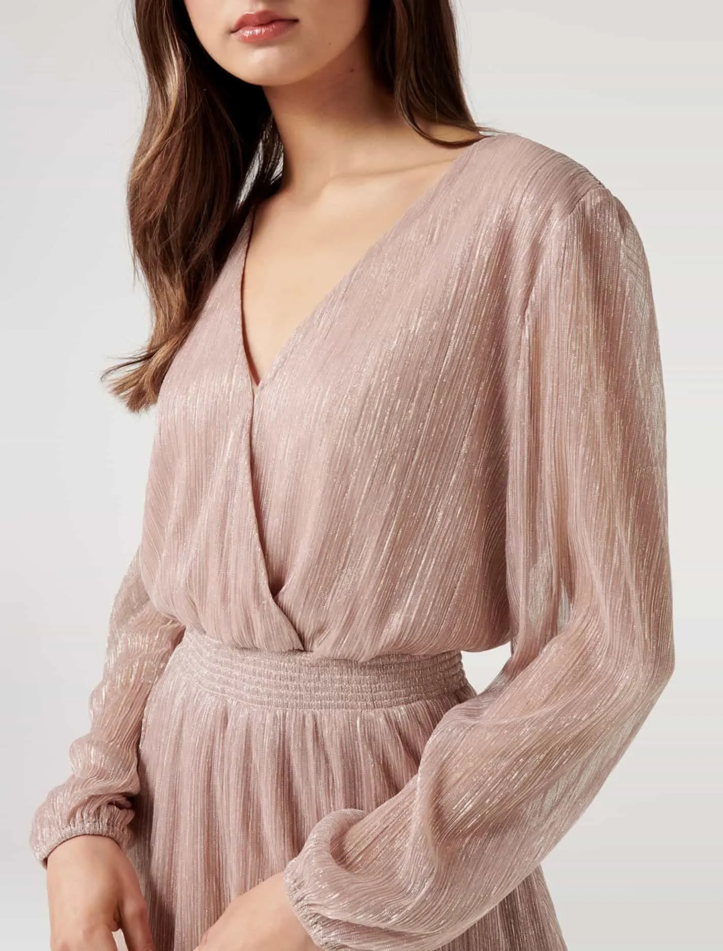 Katie Metallic Plisse Wrap Mini Dress