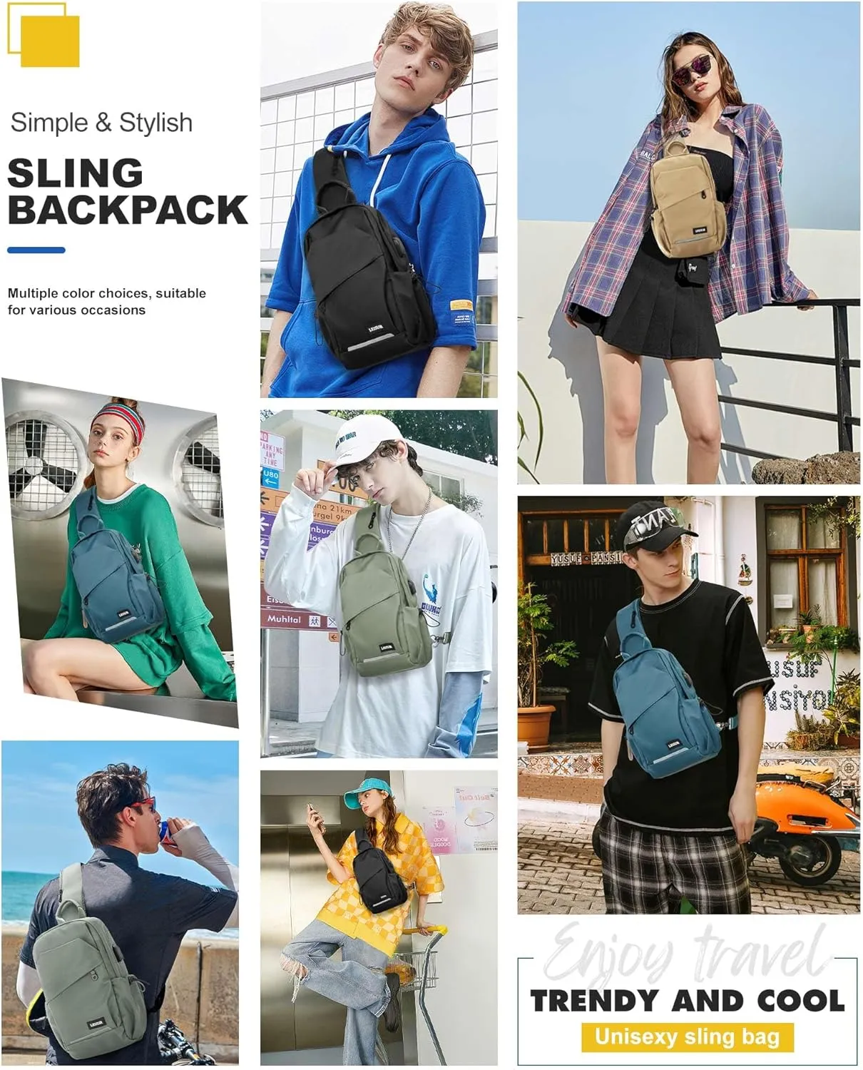 Khaki Sling Bag for Men women, Small Anti Theft One Strap Motorcycle Backpack, Mini Sling Tactical Chest Bag Daypack Crossbody Sling Backpacks for Casual Travel Hiking Gym Outdoor Sports
