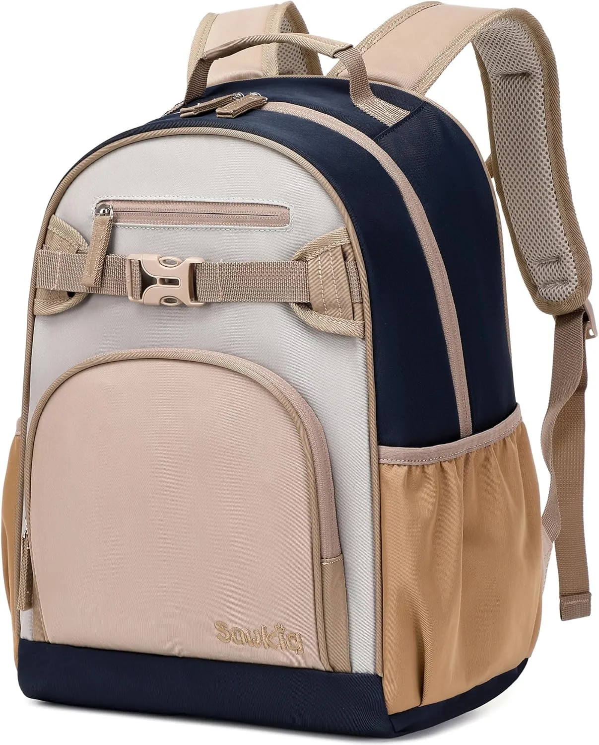 Kids Backpack for Boys Kindergarten Nylon Bookbag for School Kid 3-6 (Brown Gray)