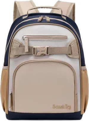 Kids Backpack for Boys Kindergarten Nylon Bookbag for School Kid 3-6 (Brown Gray)