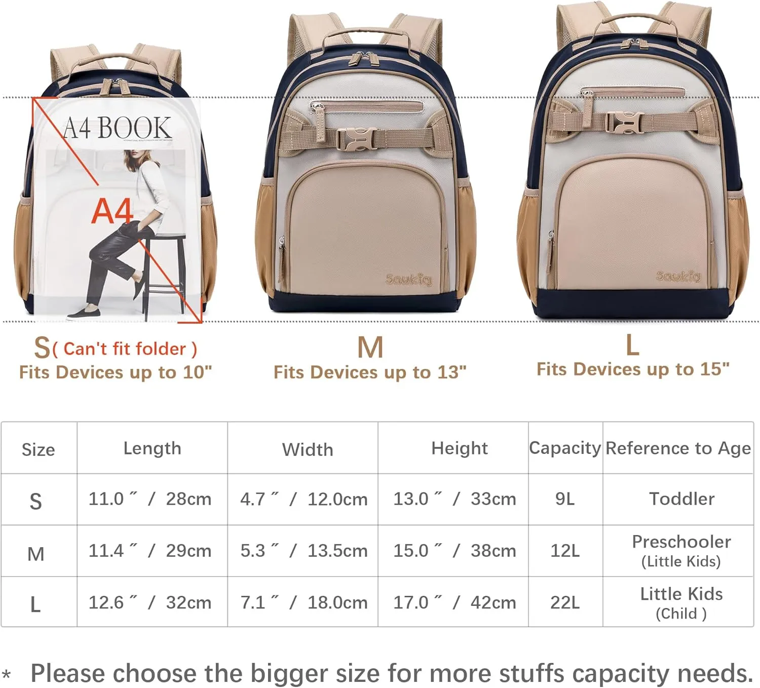 Kids Backpack for Boys Kindergarten Nylon Bookbag for School Kid 3-6 (Brown Gray)