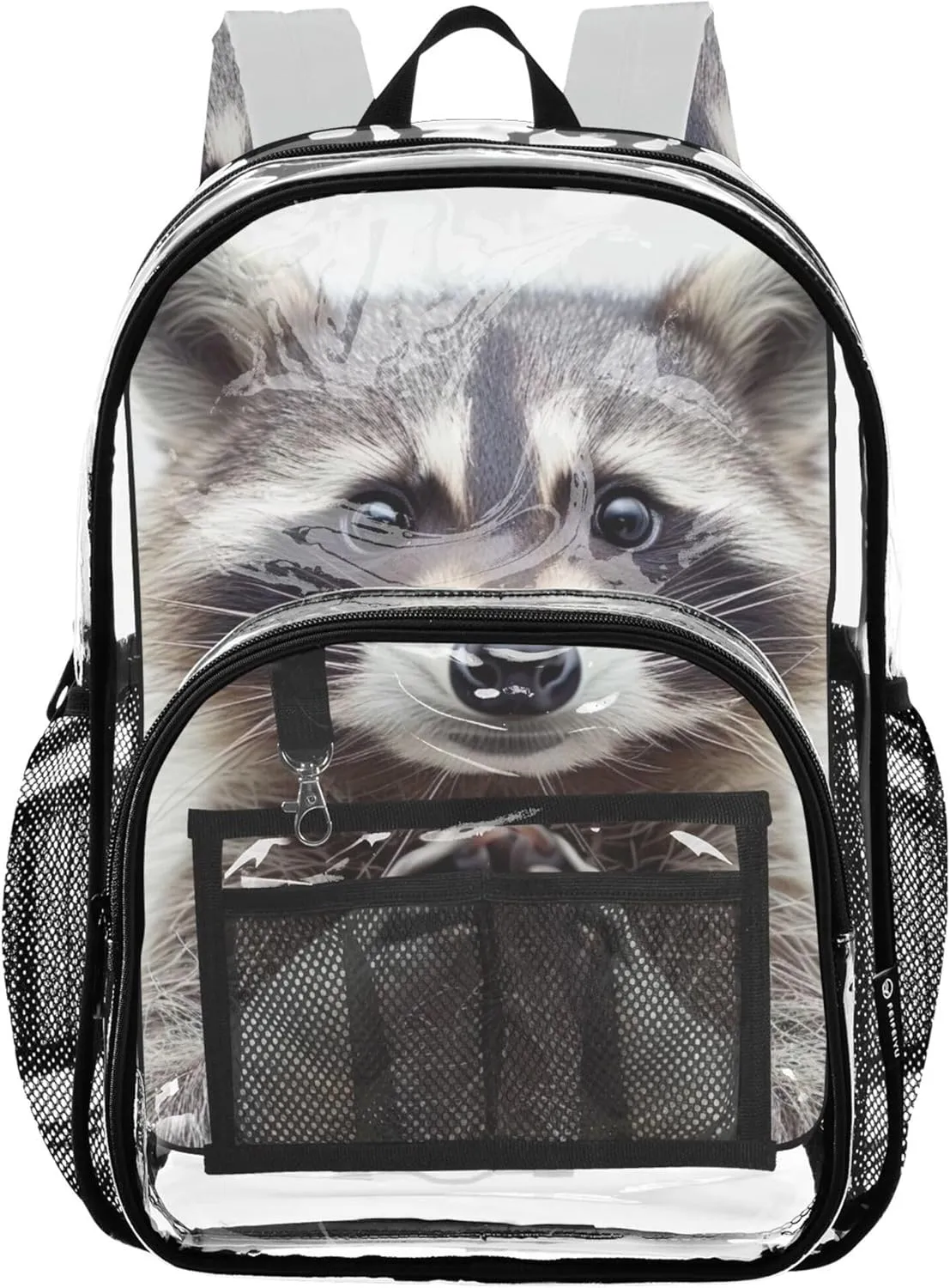 Kids Backpack for Girls Cute Raccoon Print Clear Backpack for Women Plastic Transparent Bookbag