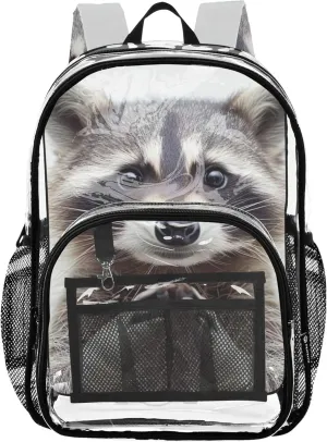 Kids Backpack for Girls Cute Raccoon Print Clear Backpack for Women Plastic Transparent Bookbag