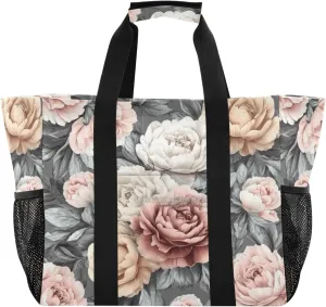 Kigai Colorful Peonies Reusable Grocery Bag with Handles Waterproof Foldable Extra Large Tote Shopping Bag Standing Organizer for Picnics, Beach, Pool, Laundry, Car, Camping