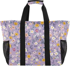 Kigai Colorful Small Flowers Reusable Grocery Bag with Handles Waterproof Foldable Extra Large Tote Shopping Bag Standing Organizer for Picnics, Beach, Pool, Laundry, Car, Camping