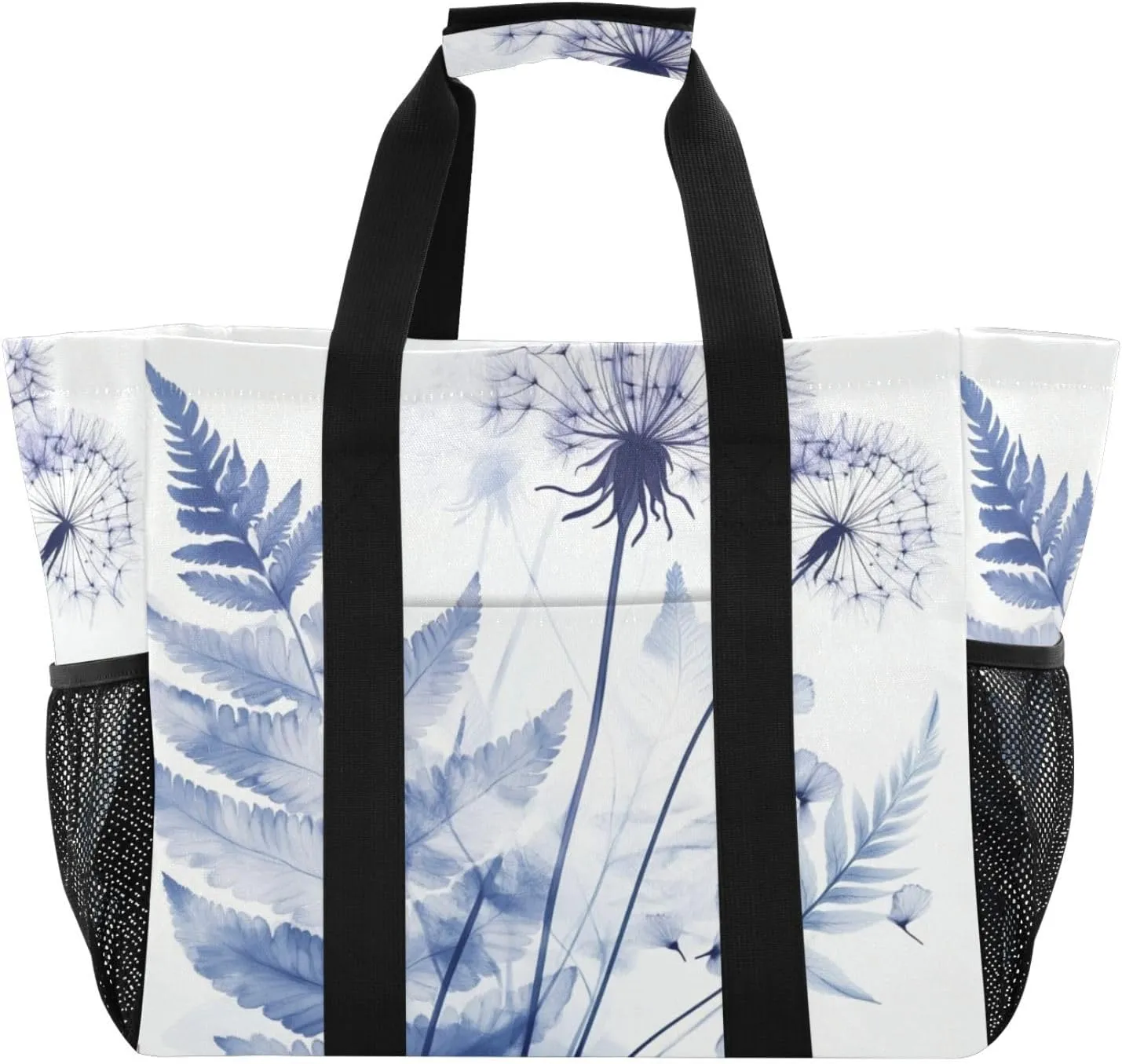 Kigai Dandelion Fern Reusable Grocery Bag with Handles Waterproof Foldable Extra Large Tote Shopping Bag Standing Organizer for Picnics, Beach, Pool, Laundry, Car, Camping