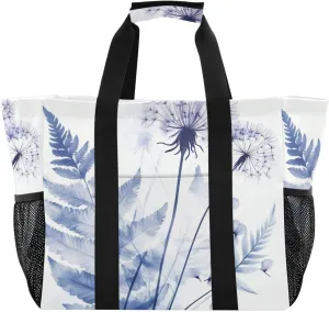 Kigai Dandelion Fern Reusable Grocery Bag with Handles Waterproof Foldable Extra Large Tote Shopping Bag Standing Organizer for Picnics, Beach, Pool, Laundry, Car, Camping