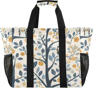 Kigai Owls Flowers Reusable Grocery Bag with Handles Waterproof Foldable Extra Large Tote Shopping Bag Standing Organizer for Picnics, Beach, Pool, Laundry, Car, Camping