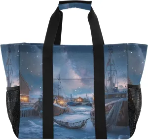 Kigai Polar Boat Reusable Grocery Bag with Handles Waterproof Foldable Extra Large Tote Shopping Bag Standing Organizer for Picnics, Beach, Pool, Laundry, Car, Camping