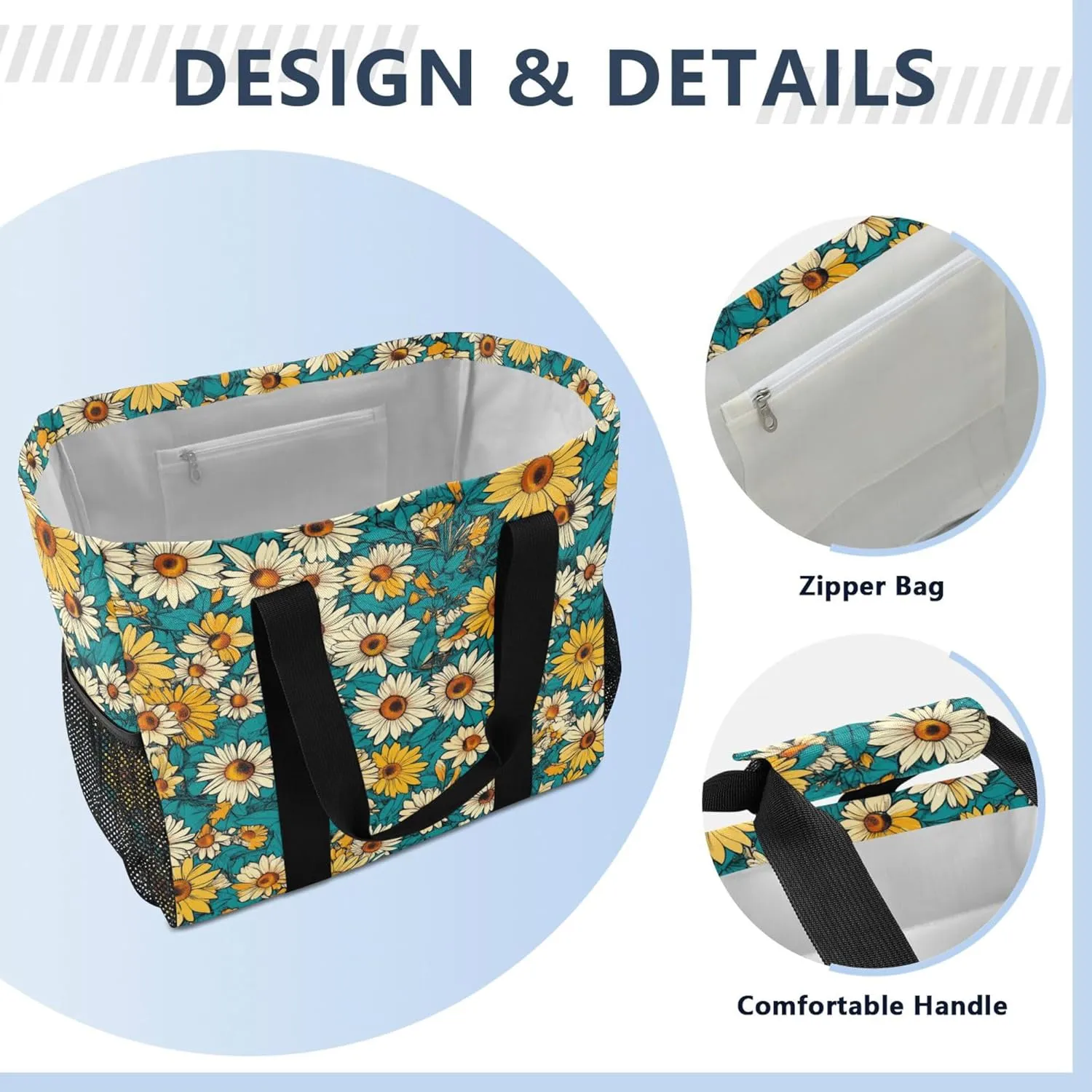 KLL Utility Bag For Trunk Canvas Foldable With Pockets Reusable Grocery Bags
