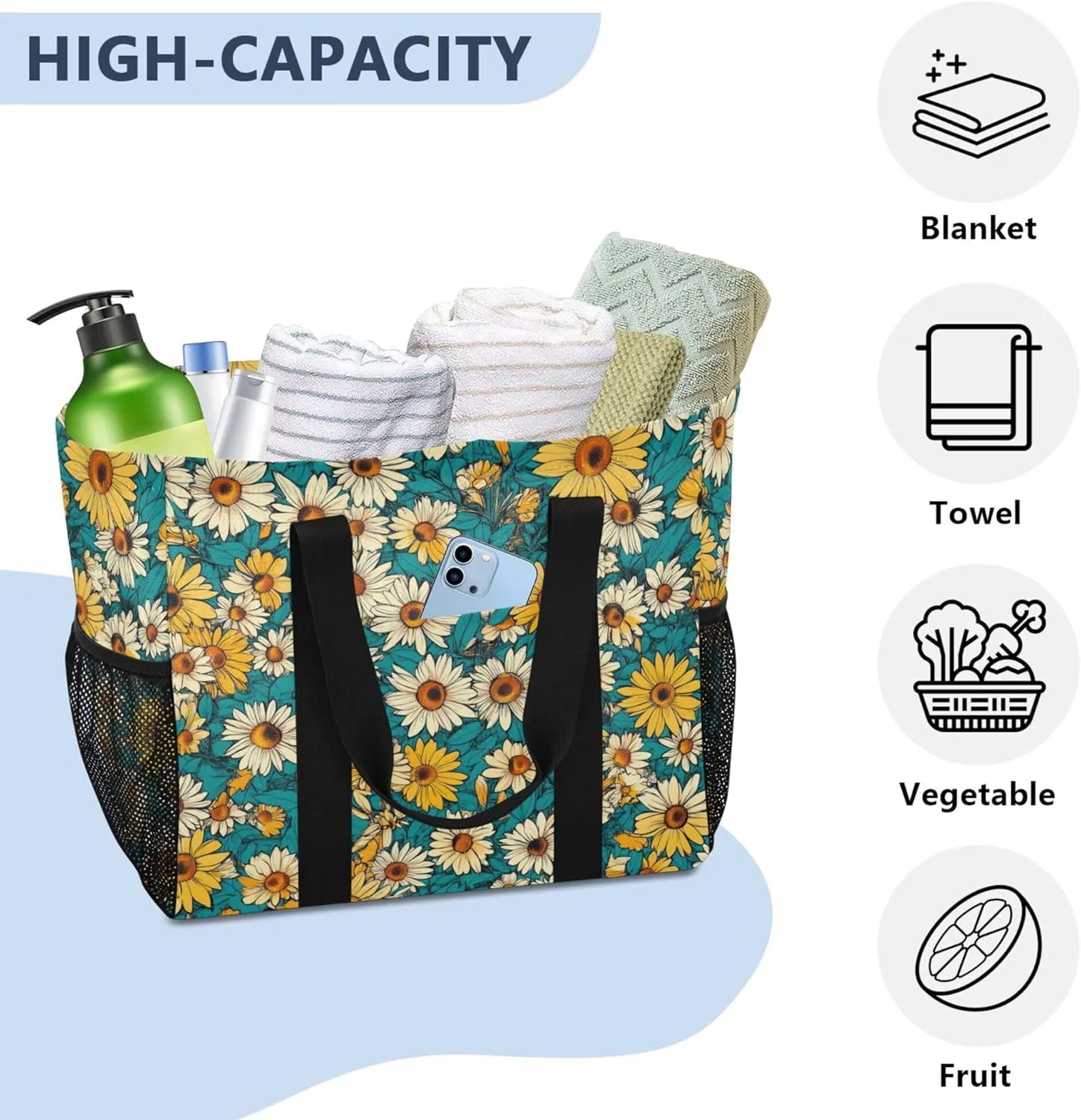 KLL Utility Bag For Trunk Canvas Foldable With Pockets Reusable Grocery Bags