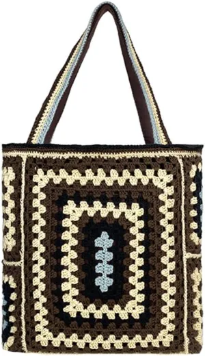 Knitted Shouder Bags for Women Crochet Handbag Colorful Summer Totes Oversized Woven Top Handle Purse