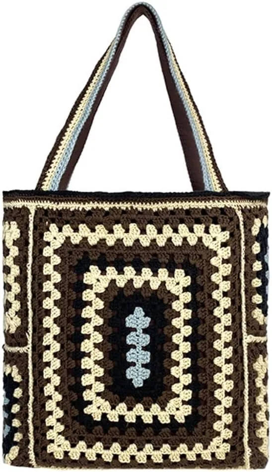 Knitted Shouder Bags for Women Crochet Handbag Colorful Summer Totes Oversized Woven Top Handle Purse