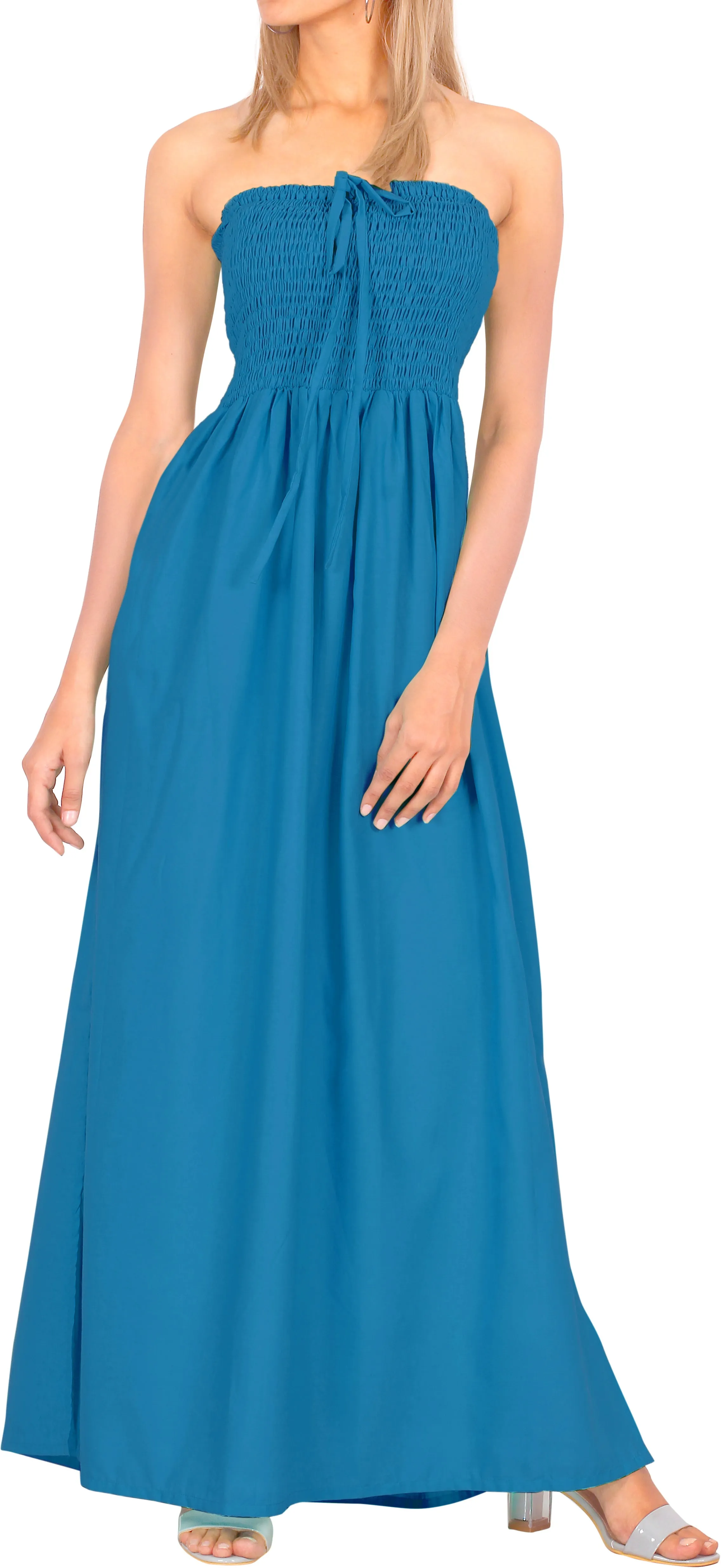 LA LEELA Long Maxi Solid Color Tube Dress For Women Everyday Casual And Chic Outfit Summer Beach Sundress