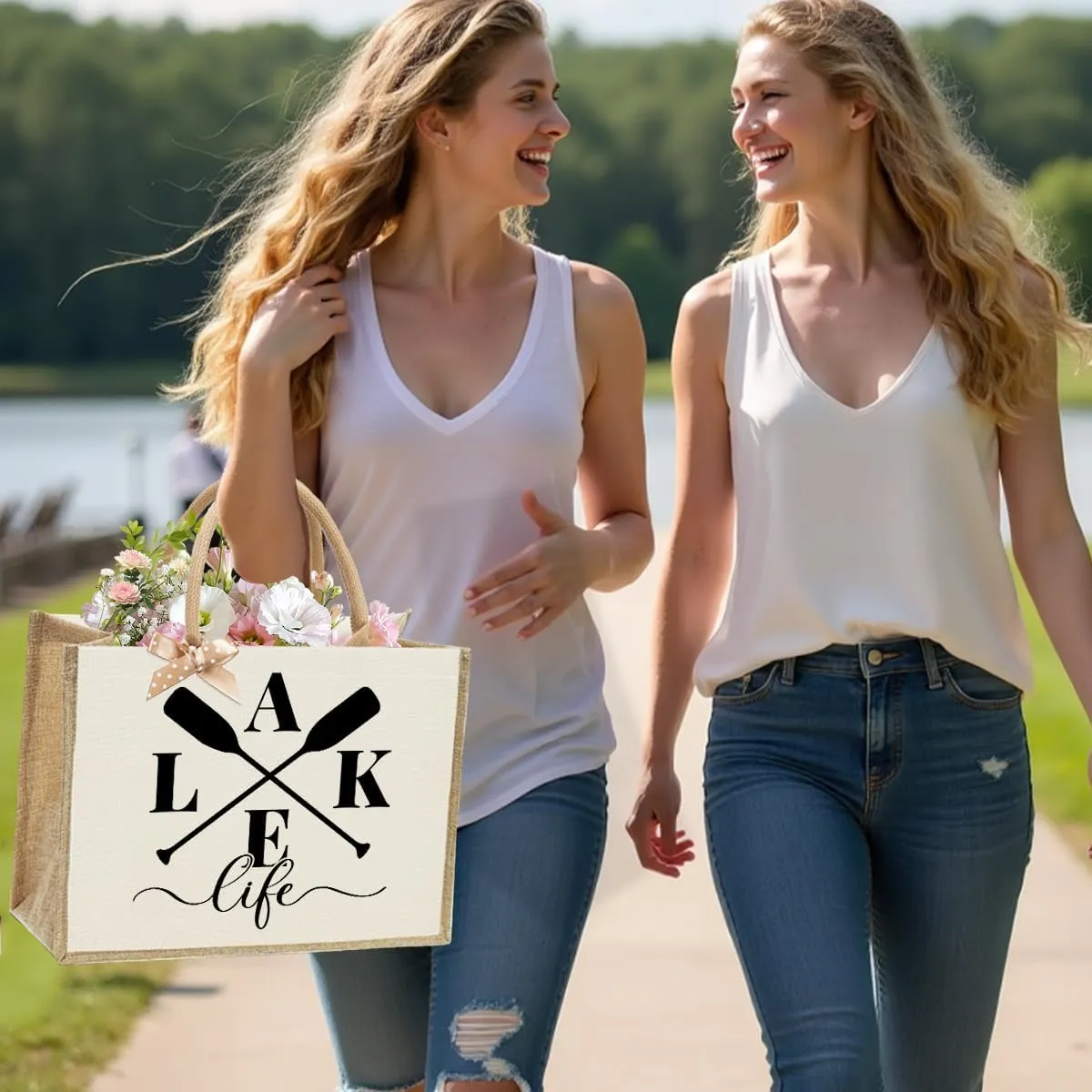 Lake Life Tote Bags for Women | Water-Resistant Beach Totes | Lake House Gifts for Mom/Wife