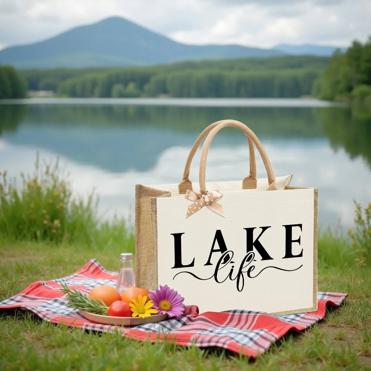Lake Life Tote Bags for Women | Water-Resistant Beach Totes | Lake House Gifts for Mom/Wife