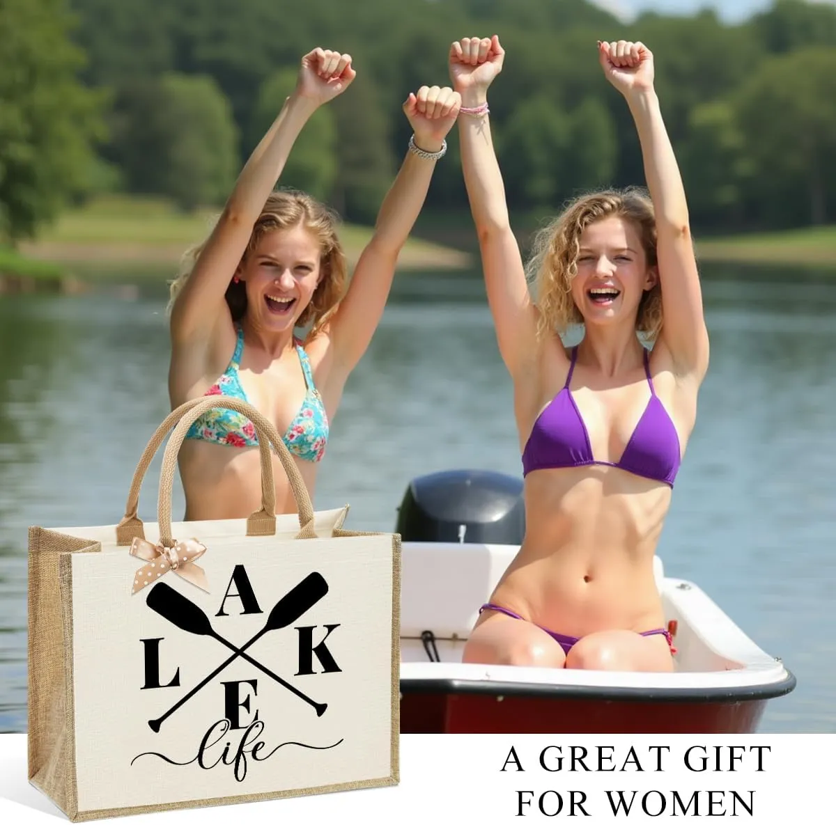 Lake Life Tote Bags for Women | Water-Resistant Beach Totes | Lake House Gifts for Mom/Wife