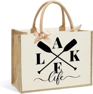 Lake Life Tote Bags for Women | Water-Resistant Beach Totes | Lake House Gifts for Mom/Wife