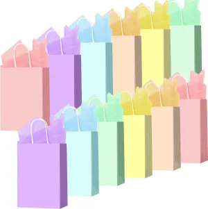 Larcenciel 12 Pcs Gift Bags With Tissue Paper, 6 Colors Paper With Handles, Rainbow Party Favor Candy Treat Goodie for Party, Gift Wraps, Birthday, Wedding, Baby Shower (Small)