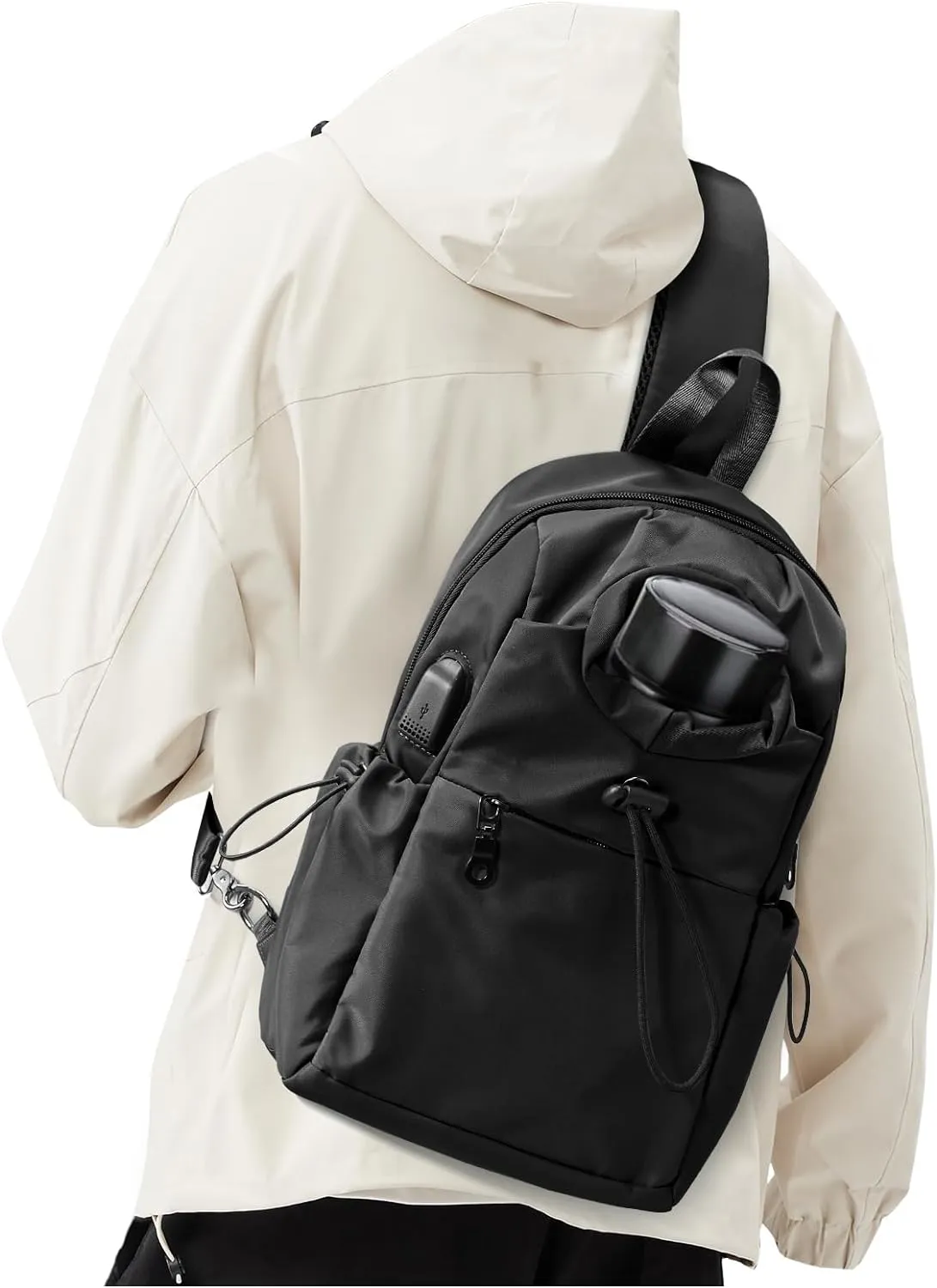 Large Black Sling Bag for Men and Women - Sport Crossbody Backpack for Pickleball, Tennis, Racketball