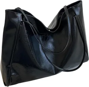Large Capacity Shoulder Tote Bag Soft Oiled Leather Shoulder Bags Vintage Slouchy Bucket Purse Retro Handcarry