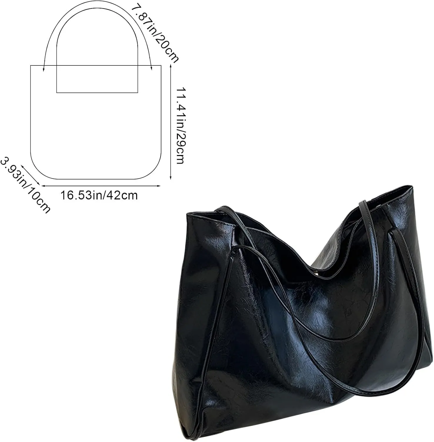 Large Capacity Shoulder Tote Bag Soft Oiled Leather Shoulder Bags Vintage Slouchy Bucket Purse Retro Handcarry