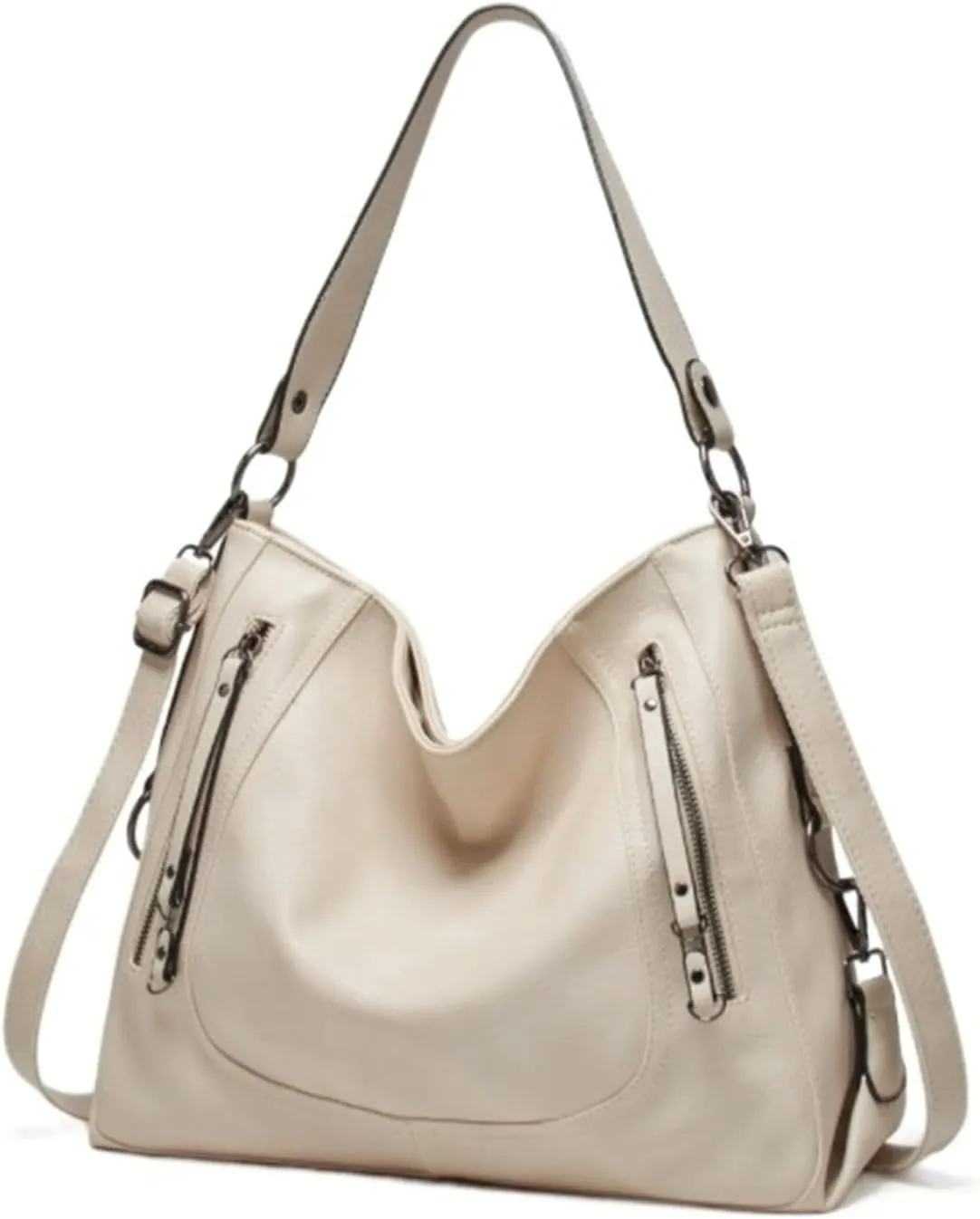 Large Shoulder Bags Zipper Bag For Womens Bags Pu Leather Crossbody Bag(Beige)