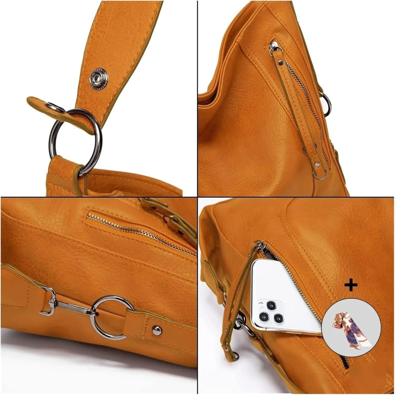 Large Shoulder Bags Zipper Bag For Womens Bags Pu Leather Crossbody Bag(Beige)