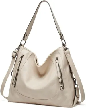Large Shoulder Bags Zipper Bag For Womens Bags Pu Leather Crossbody Bag(Beige)