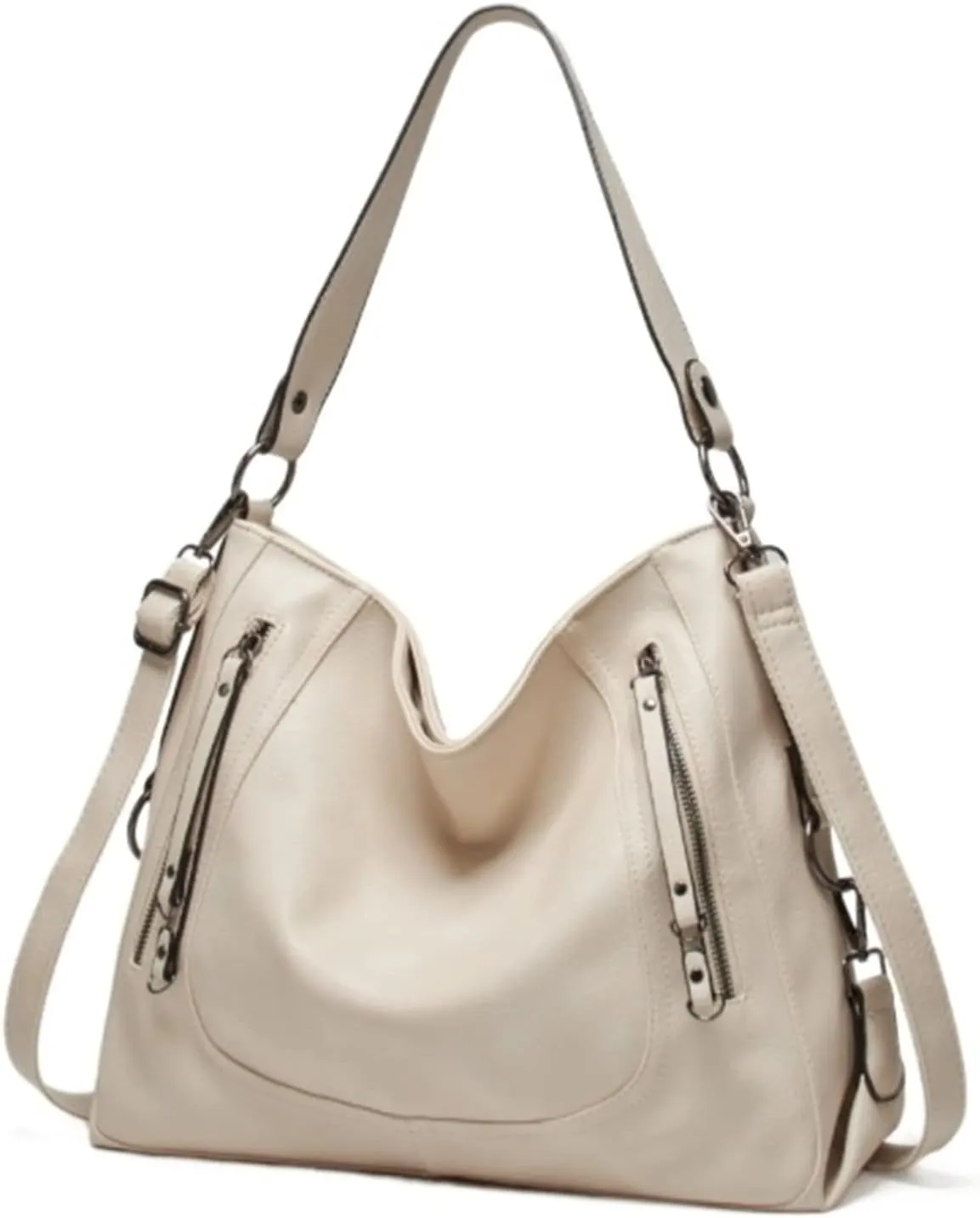 Large Shoulder Bags Zipper Bag For Womens Bags Pu Leather Crossbody Bag(Beige)
