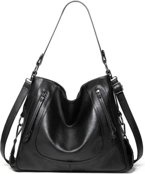 Large Shoulder Bags Zipper Bag For Womens Bags Pu Leather Crossbody Bag(Black)