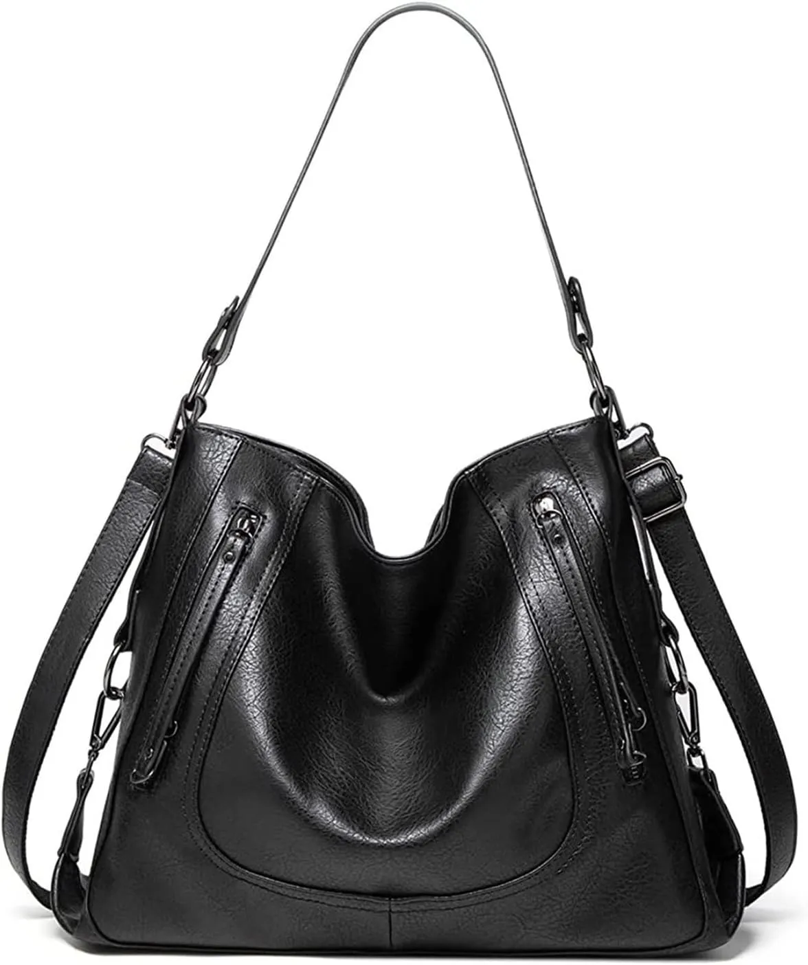 Large Shoulder Bags Zipper Bag For Womens Bags Pu Leather Crossbody Bag(Black)