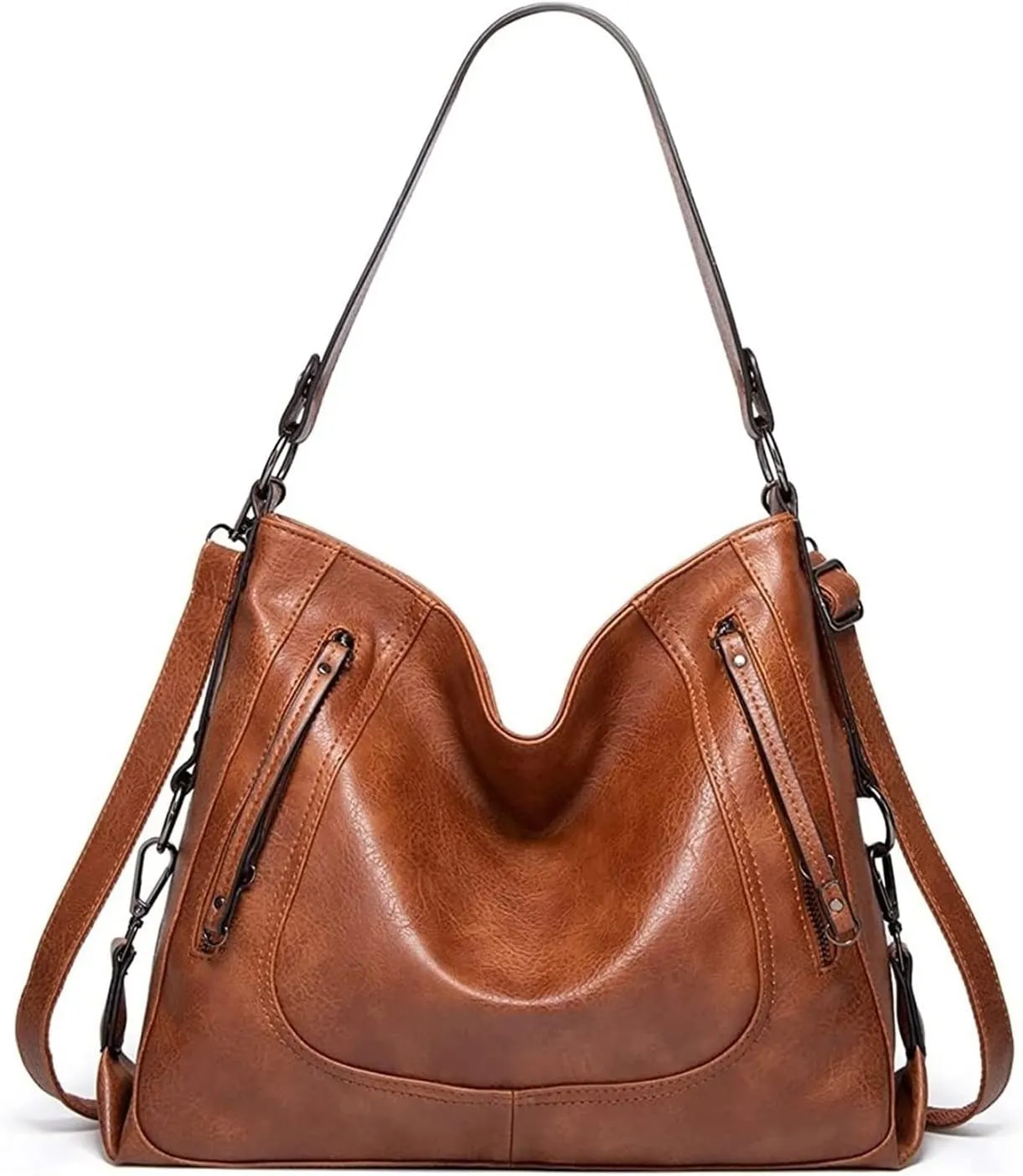 Large Shoulder Bags Zipper Bag For Womens Bags Pu Leather Crossbody Bag(D-brown)