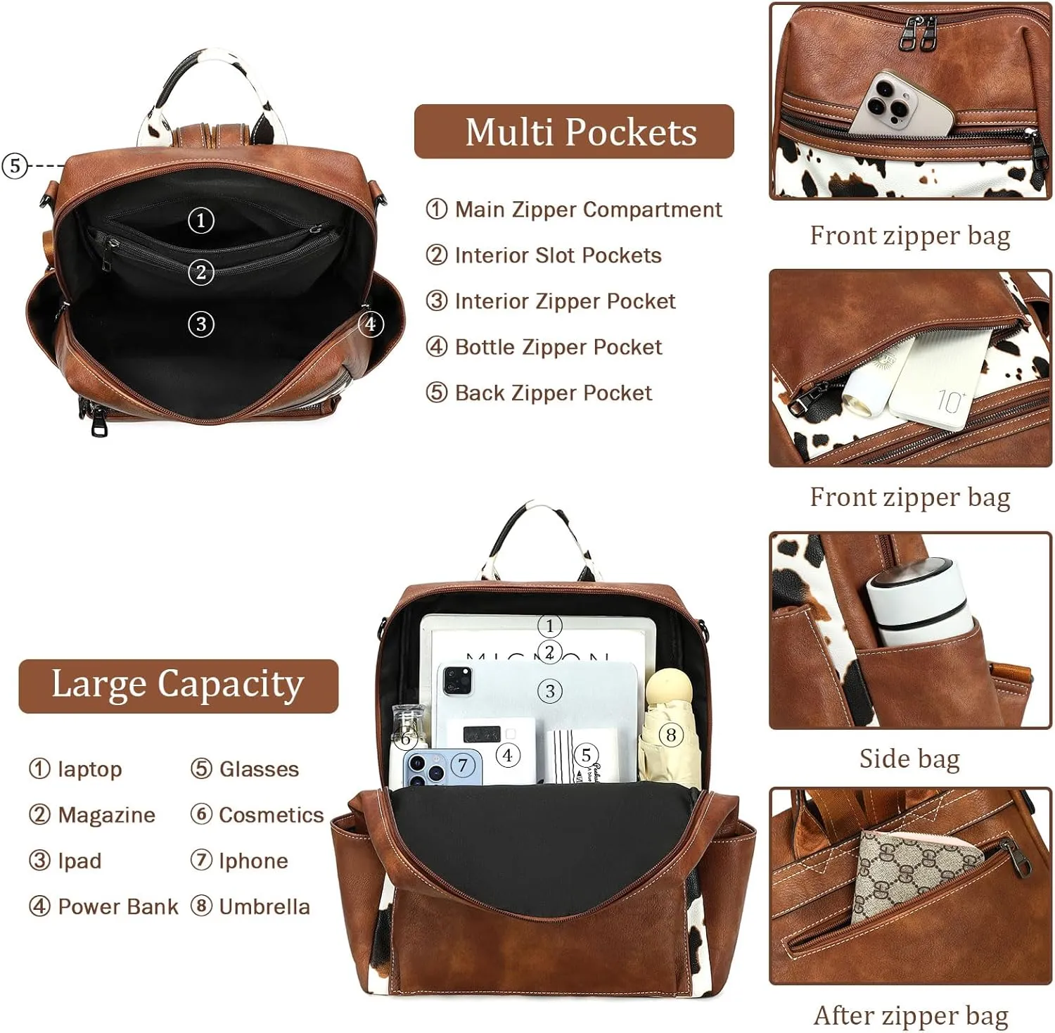 Leather Backpack Purse for Women Designer Ladies Shoulder Bag Fashion Faux Work Travel Daypack