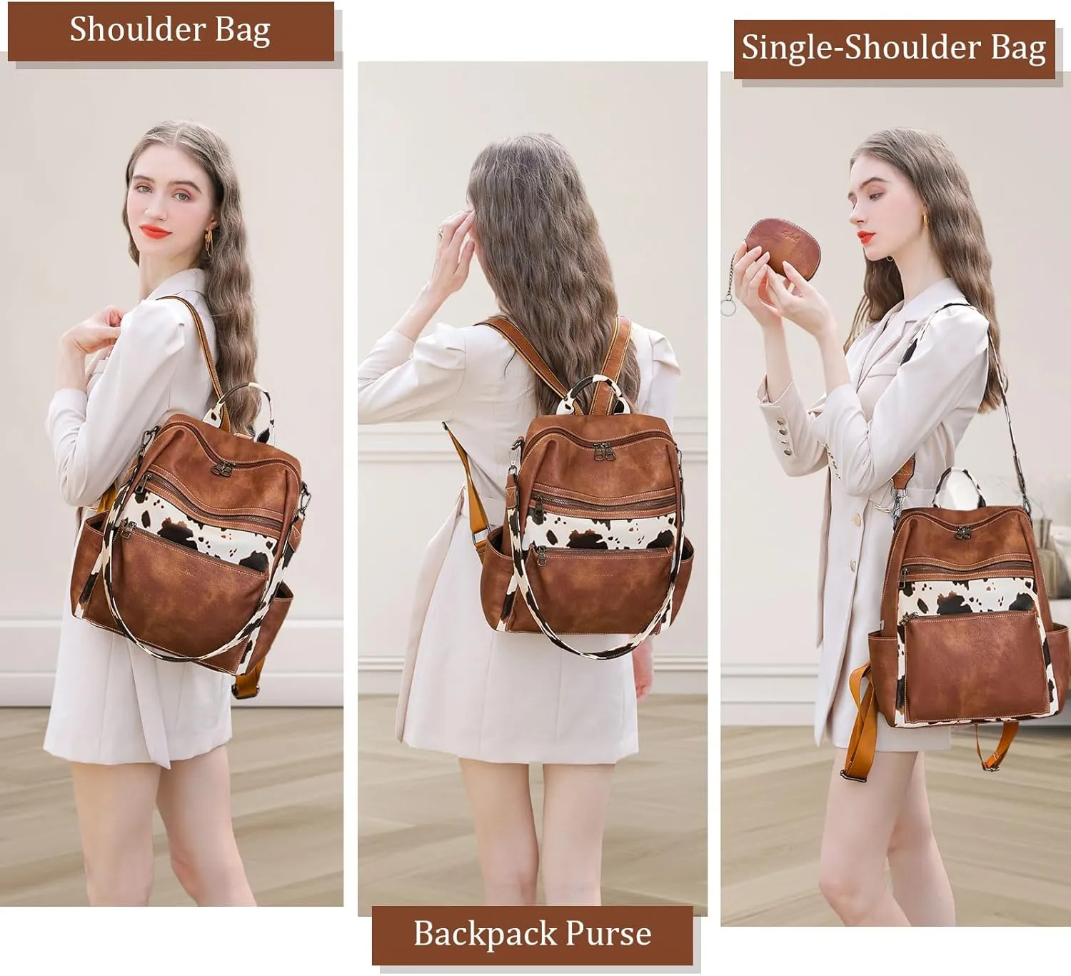 Leather Backpack Purse for Women Designer Ladies Shoulder Bag Fashion Faux Work Travel Daypack