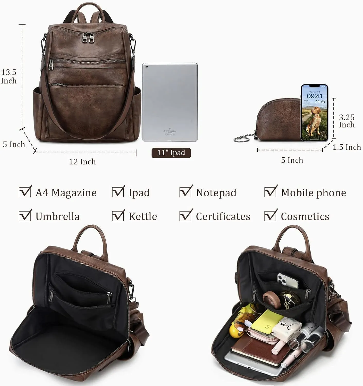 Leather Backpack Purse for Women Designer Ladies Shoulder Bag Fashion Faux Work Travel Handbags