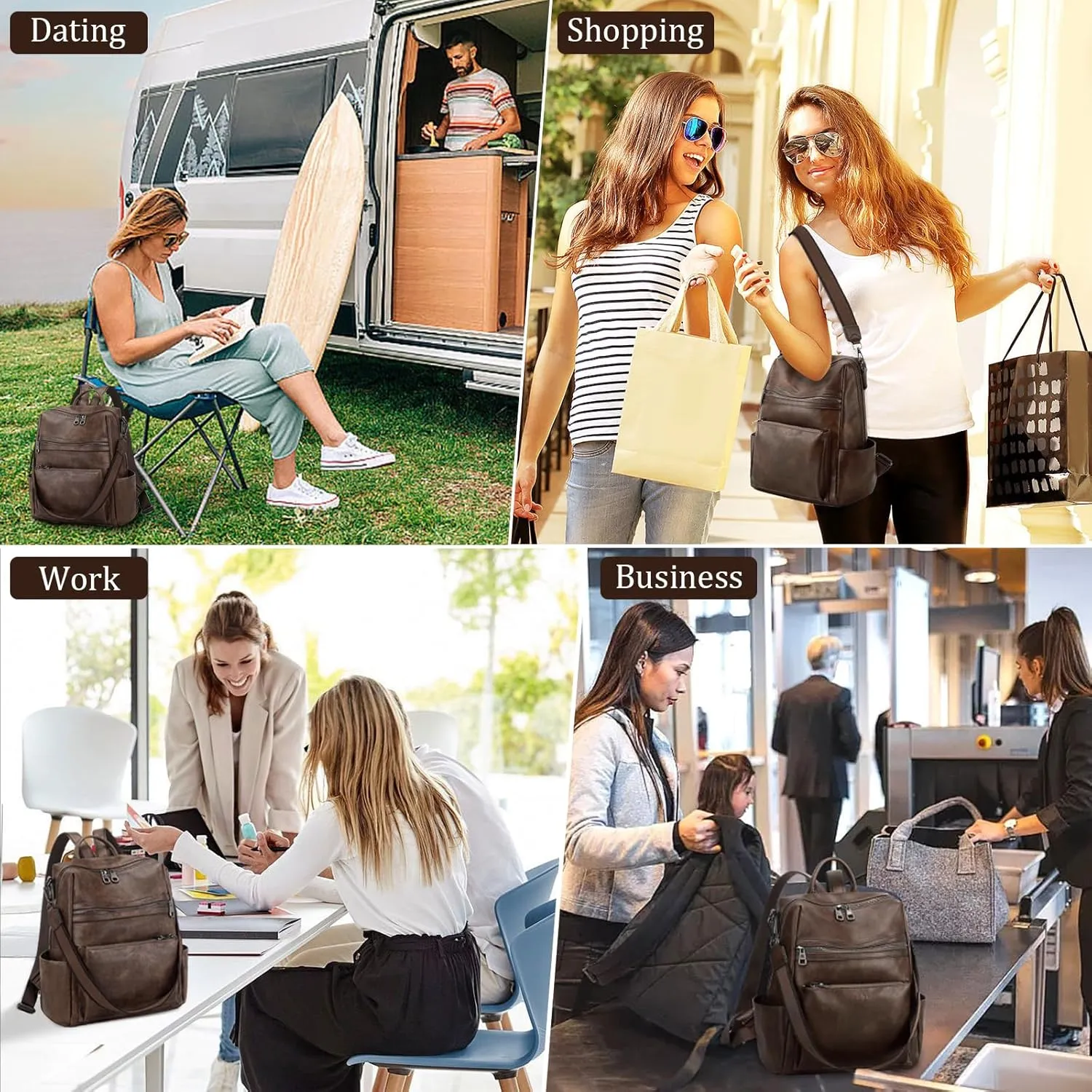 Leather Backpack Purse for Women Designer Ladies Shoulder Bag Fashion Faux Work Travel Handbags