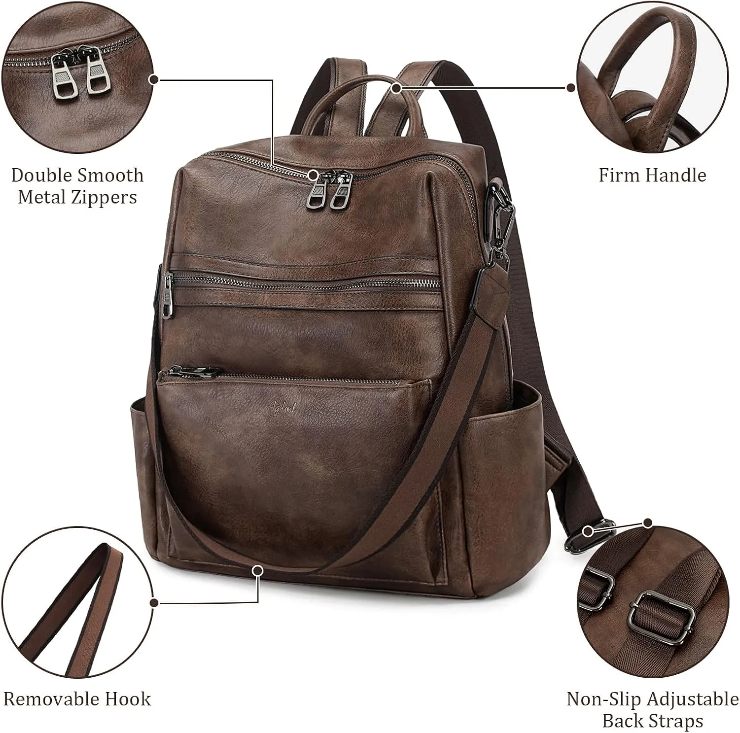 Leather Backpack Purse for Women Designer Ladies Shoulder Bag Fashion Faux Work Travel Handbags