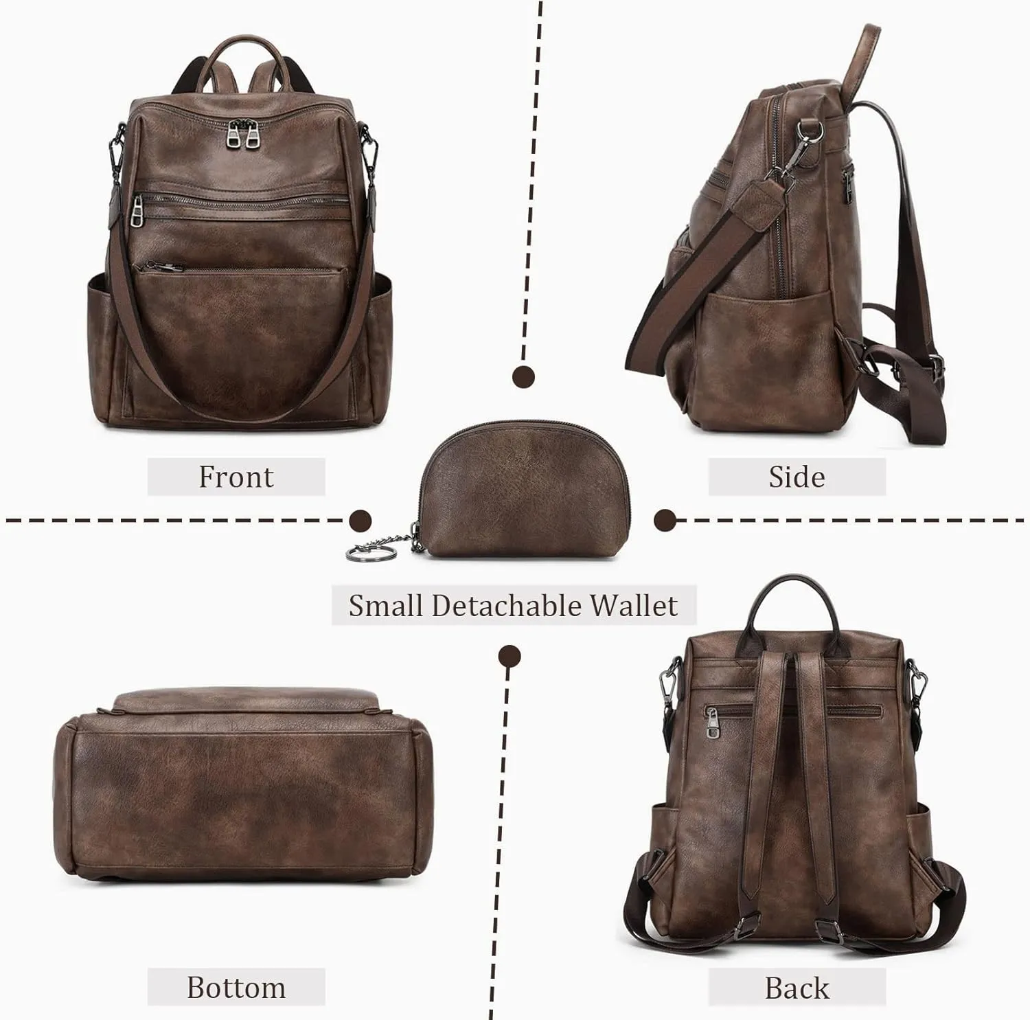 Leather Backpack Purse for Women Designer Ladies Shoulder Bag Fashion Faux Work Travel Handbags