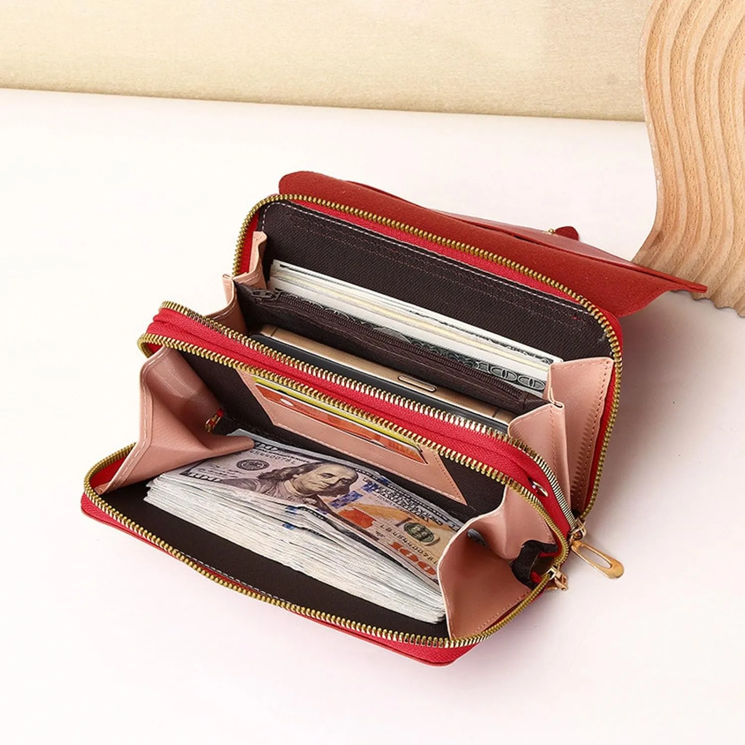 Leather Handbags Fashion Classic Women's Mobile Phone Bag Button Hood One Shoulder Double Layer Wallet Crossbody