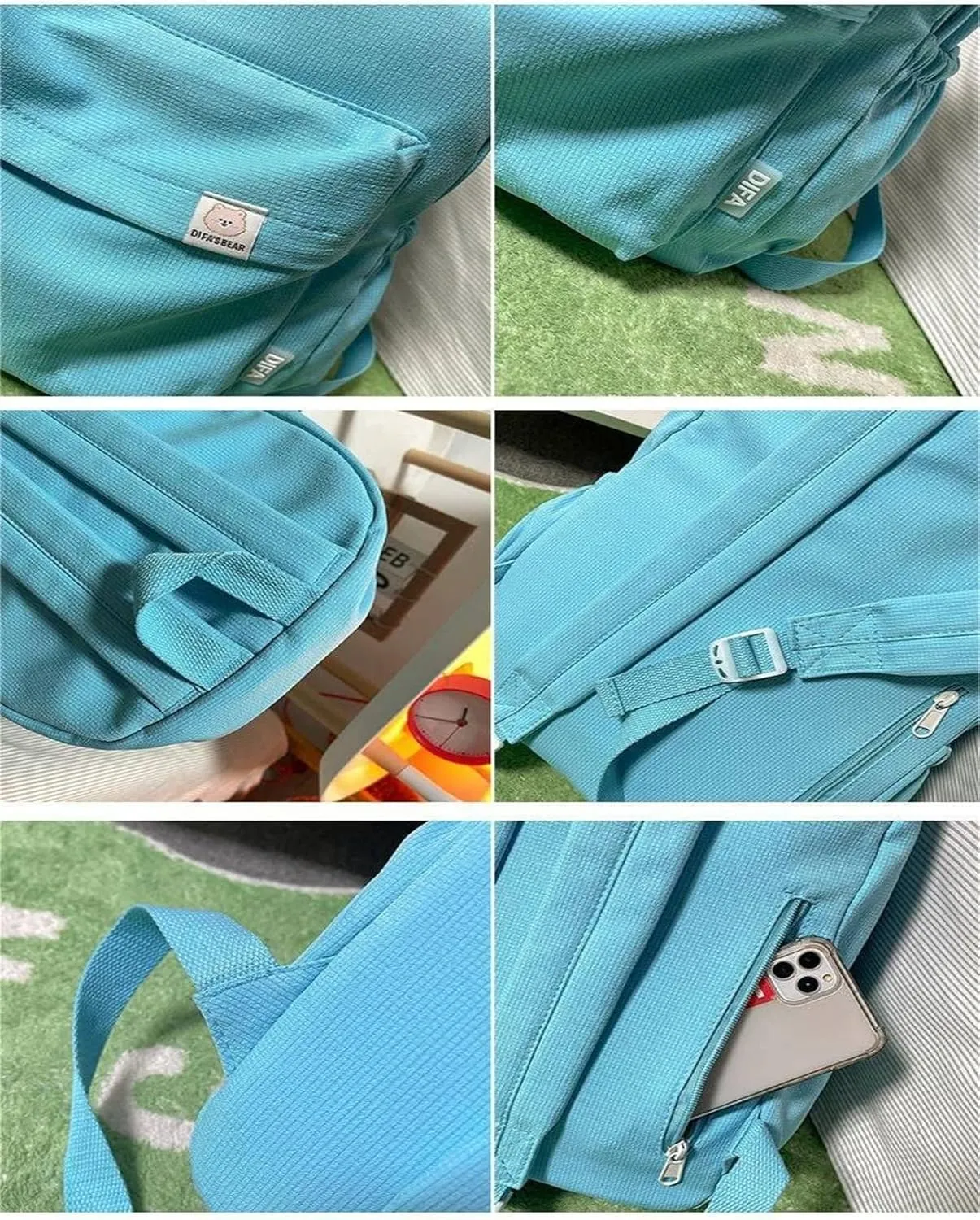 LELEBEAR Difa Bear Backpack - Kawaii Solid Color Cute Aesthetic Rucksack, Large Capacity (White)
