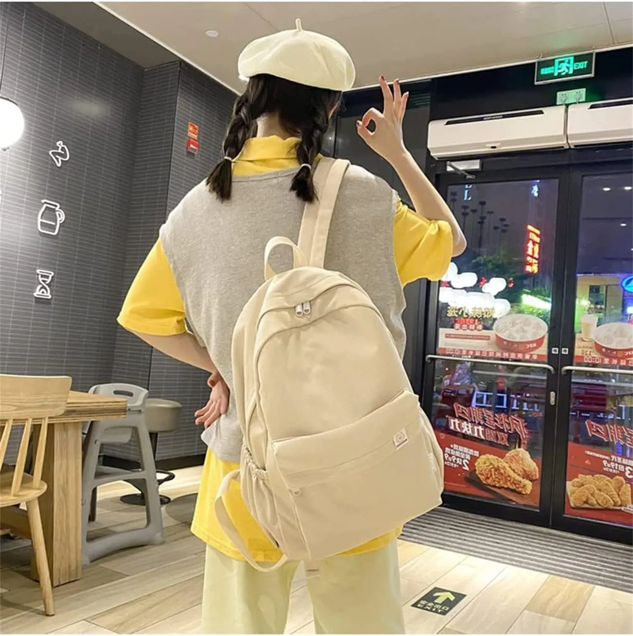 LELEBEAR Difa Bear Backpack - Kawaii Solid Color Cute Aesthetic Rucksack, Large Capacity (White)