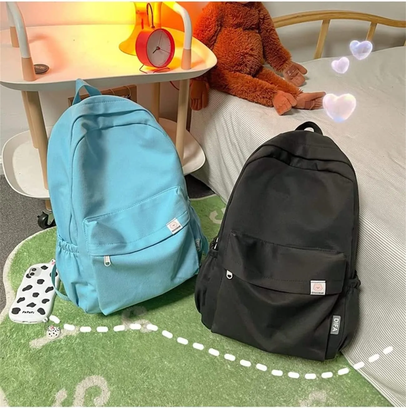 LELEBEAR Difa Bear Backpack - Kawaii Solid Color Cute Aesthetic Rucksack, Large Capacity (White)