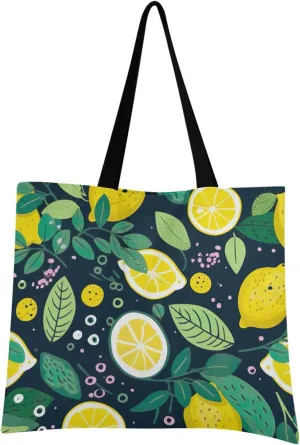 Lemon Flower Summer Tote Bag for Women Canvas Shoulder Handbags Reusable Grocery Bags Large Purse with Inner Pocket 214a9347