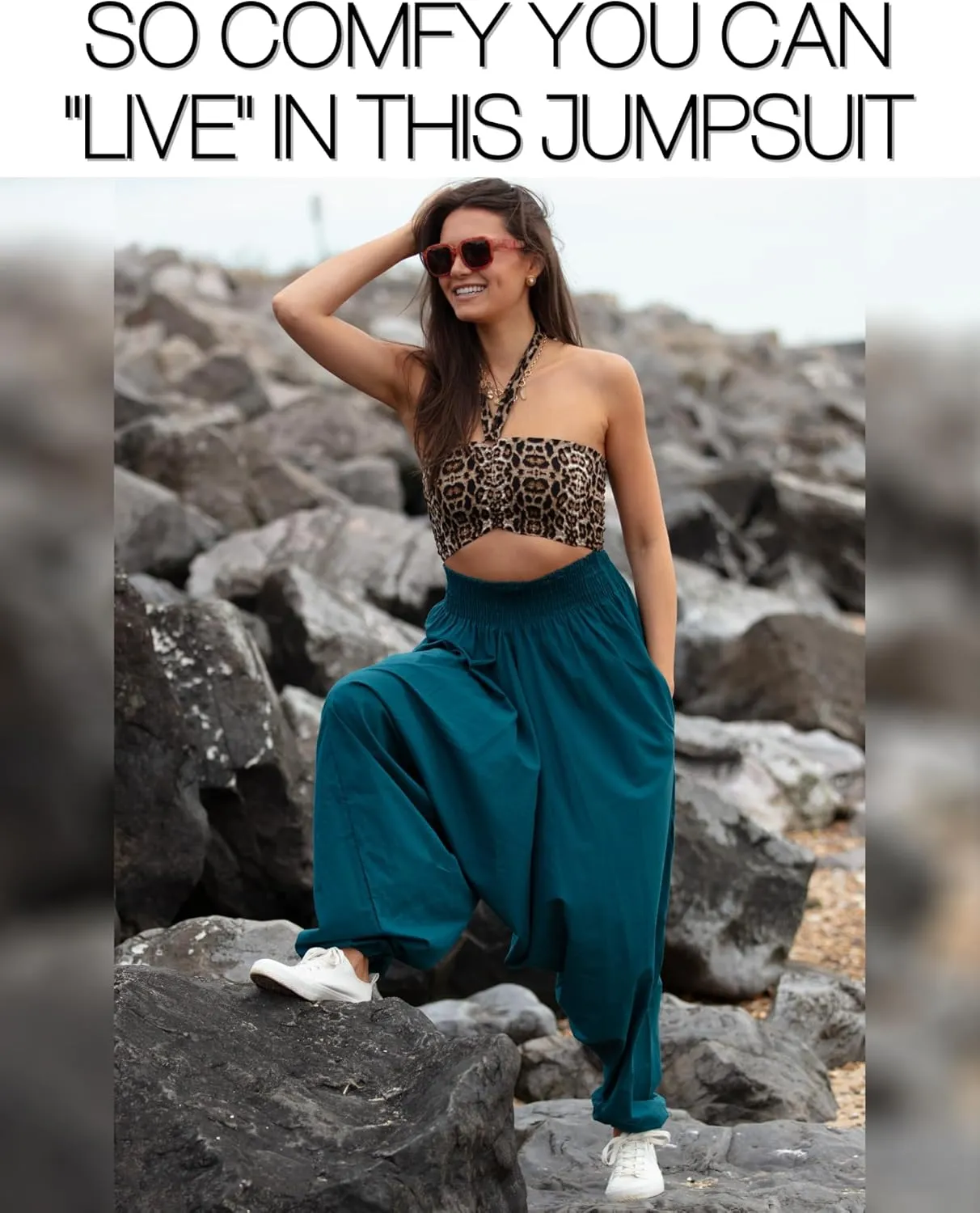 likemary Harem Pants Women Jumpsuits  Maxi Romper Pulls Down into Cotton Boho Pants with Pockets  One Size 2-in-1 Outfit