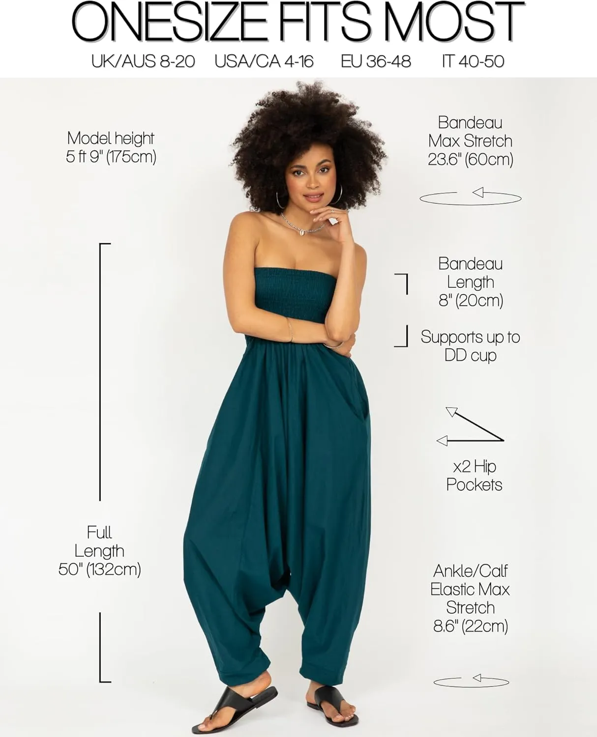 likemary Harem Pants Women Jumpsuits  Maxi Romper Pulls Down into Cotton Boho Pants with Pockets  One Size 2-in-1 Outfit
