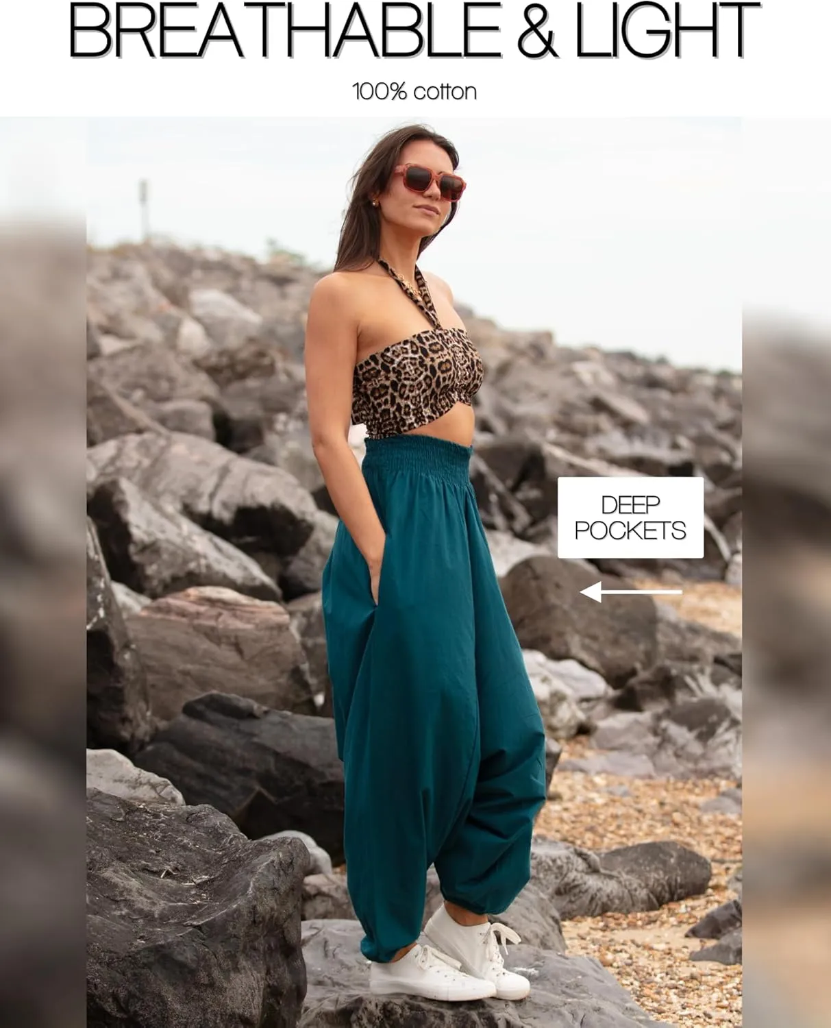 likemary Harem Pants Women Jumpsuits  Maxi Romper Pulls Down into Cotton Boho Pants with Pockets  One Size 2-in-1 Outfit
